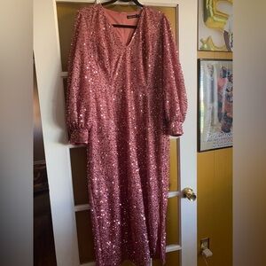Pink Sequin Long Sleeve Dress